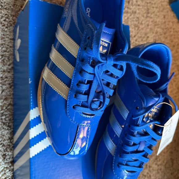adidas Tokyo Men's Blue Patent Sneakers with Silver Stripes - Picture 4 of 6